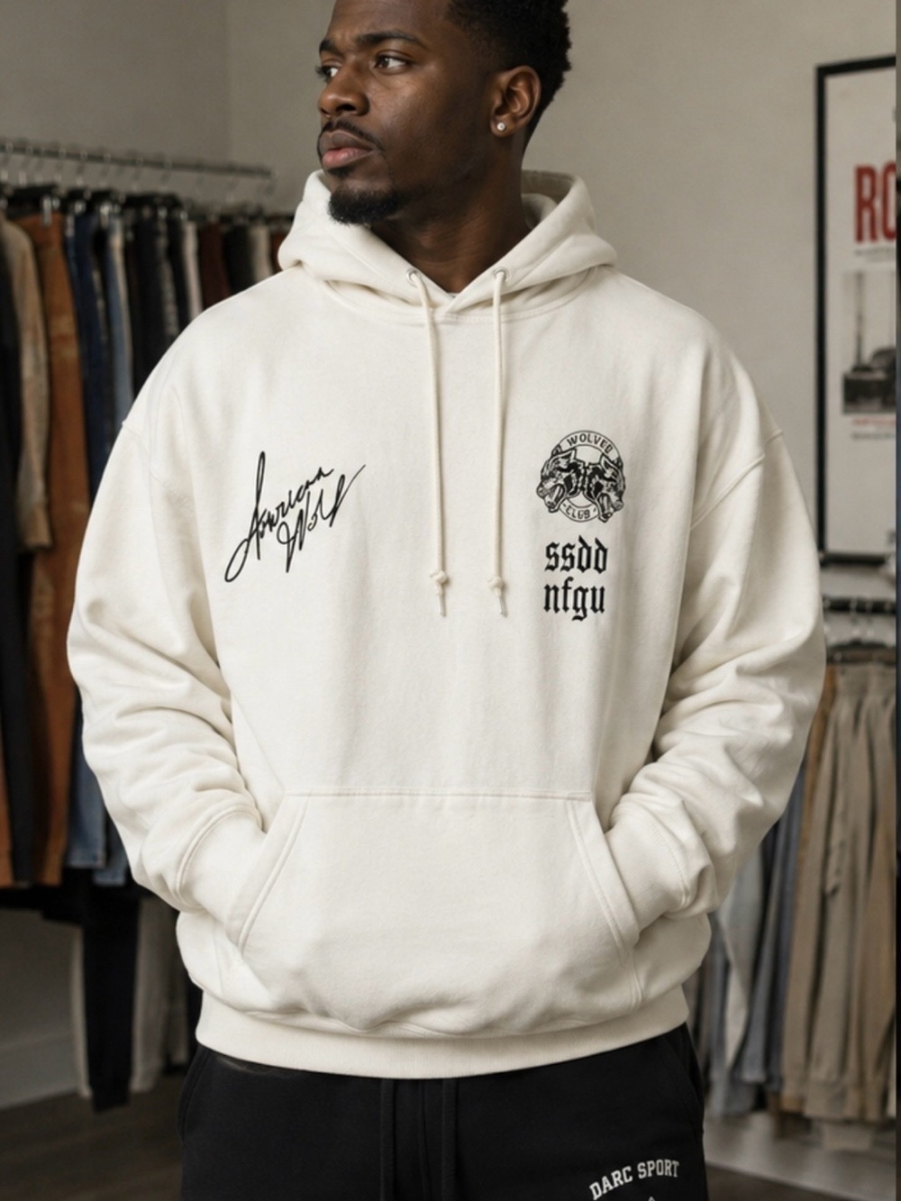 Darc Sport Men's Medium White Graphic Hoodie Sweatshirt